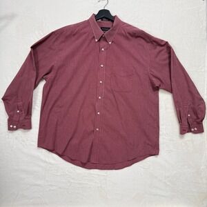 Van Heusen Button Down Mens XL Burgundy White Micro Check Wrinkle Free Shirt